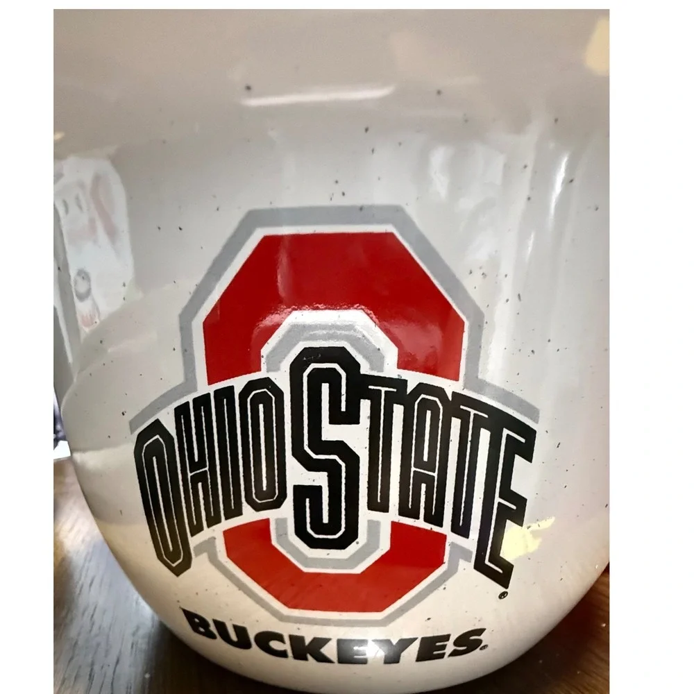 Ohio State Buckeyes Enamel Mug Large Speckled White Red‎ Black Vintage Style 6in